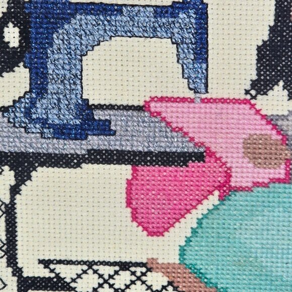 Sundance Tish Cassandra Needlepoint Canvas DeGrazia Girl Sewing Framed Completed - Picture 3 of 12